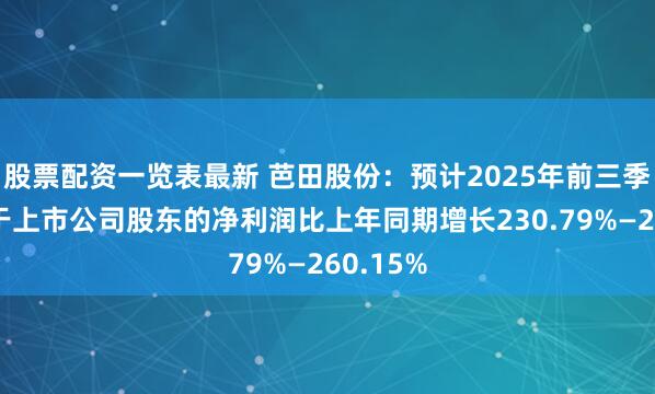 股票配资一览表最新 芭田股份：预计2025年前三季度归属于上市公司股东的净利润比上年同期增长230.79%—260.15%