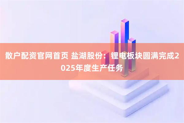 散户配资官网首页 盐湖股份：锂电板块圆满完成2025年度生产任务